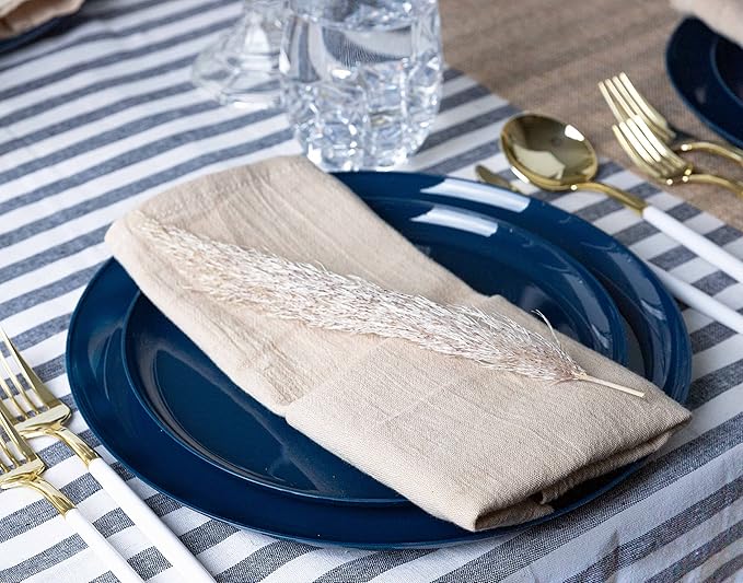 [30 Pack 8.6''] Dark Blue Plastic Party Plates Edge Collection Premium heavyweight Elegant Disposable Tableware Dishes