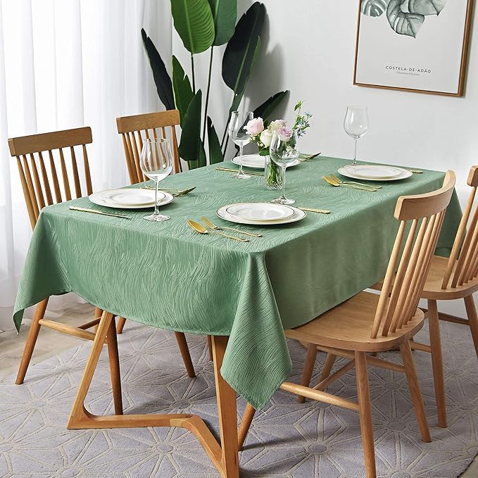 maxmill Jacquard Table Cloth Swirl Design Water Resistant Wrinkle Resistance Heavy Weight Soft Tablecloth for Kitchen Dinning Tabletop Decoration Oblong 60 x 140 Inch Sage Green
