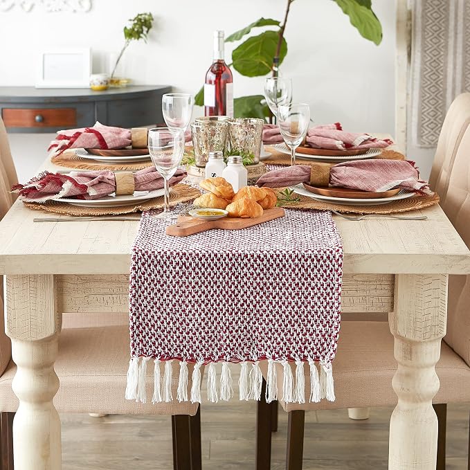 DII Woven Basics Collection 100% Cotton Knit Table Runner, Barn Red - Image 3