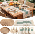 4 Sets Boho Decoration Placemats Round Woven Placemats, Cloth Napkins, Wood by Gandeer