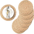 12" Water Hyacinth Woven Round Placemats Set of 6 - Wicker Boho Farmhouse Placemats - Rattan Table Mats for Dining Table, Wedding, Home