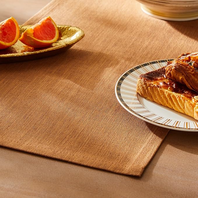 Rustic Cotton Linen Table Runner, 13x108 Inches Caramel | Farmhouse Style Linen by ZEEMARTONLINE