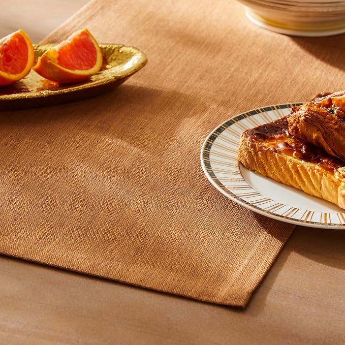 Rustic Cotton Linen Table Runner, 13x60 Inches Caramel | Farmhouse Style Linen by ZEEMARTONLINE