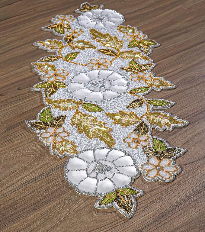 Beaded Table Runner Decore 36 inches Long Christmas Flower Design Beaded Table - Image 8