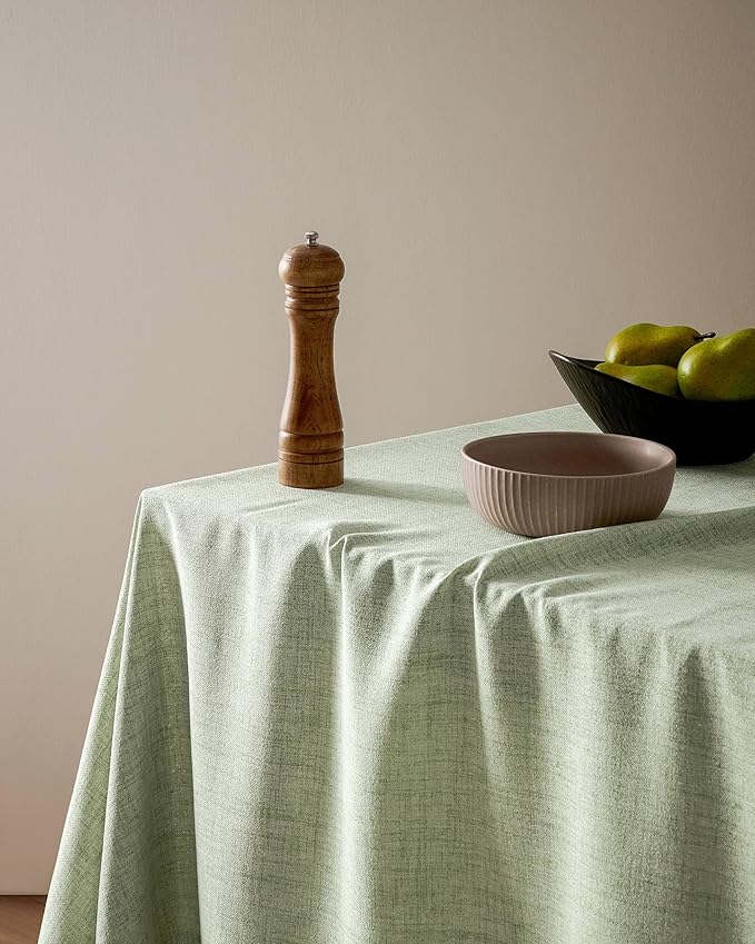 Linen Tablecloth for Square Table 52x52 Inch Green, Farmhouse Style Sage Green Tablecloth, Water Resistant Burlap Tablecloths for Dining Table Farmhouse Kitchen