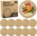 Elcoho 10 Pieces Round Woven Placemats 12 Inch Boho Rattan Placemats Farmhouse Braided Place Mats Woven Plate Chargers Rustic Wicker Table Mats for Dining Table
