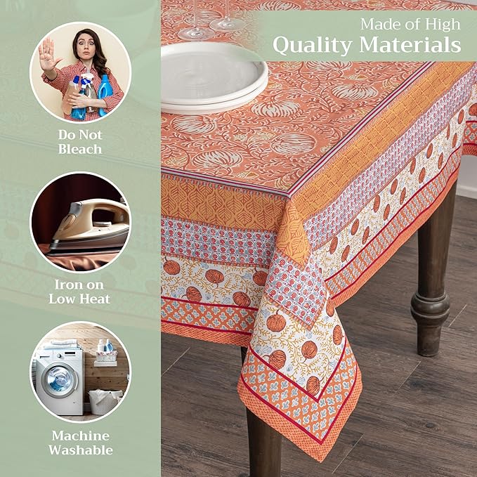 Maison d' Hermine Table Cloth Square Table 100% Cotton 60 x 60 Inches Fall Tablecloth Reusable Everyday Use for Thanksgiving Christmas Decorations Dining Farmhouse Party (Harvest Festival)