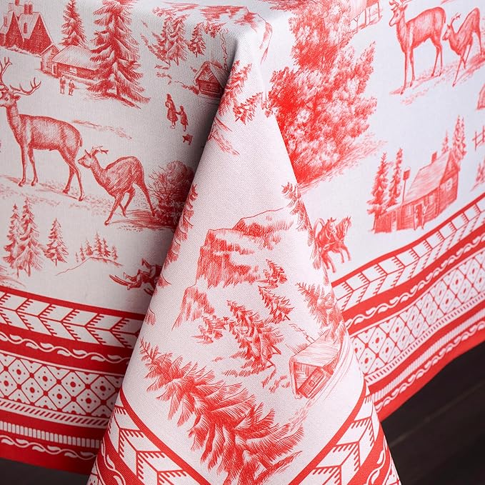 Maison d' Hermine Table Cloth Rectangle Table 100% Cotton 70 x 108 Inches Fall Tablecloth Reusable Everyday Use for Thanksgiving Christmas Decorations Dining Farmhouse Party (Winter Jouy)