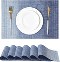 Leetaltree Gradient Blue Woven Placemats Set of 6 - Heat Resistant Non-Slip Place mats for Dining Table, Washable Durable PVC Vinyl Woven Table Mats(Gradient Blue, 6)