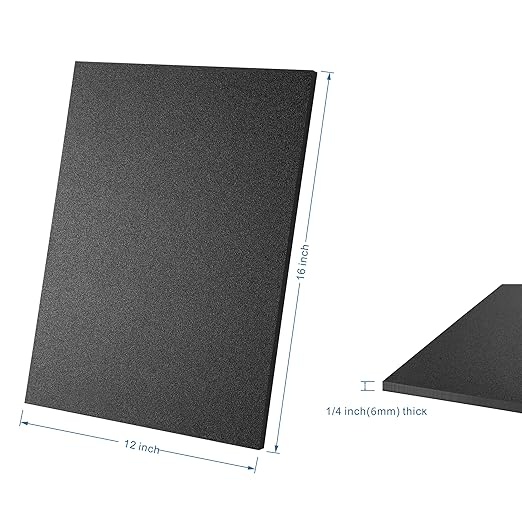 ABS Plastic Sheet 12" x 16" x 1/4" Thick (6mm) Black Rigid Moldable Thermoplastic Board for Crafts, DIY Projects, Home Decor - Textured & Smooth Surface, Pack of 2