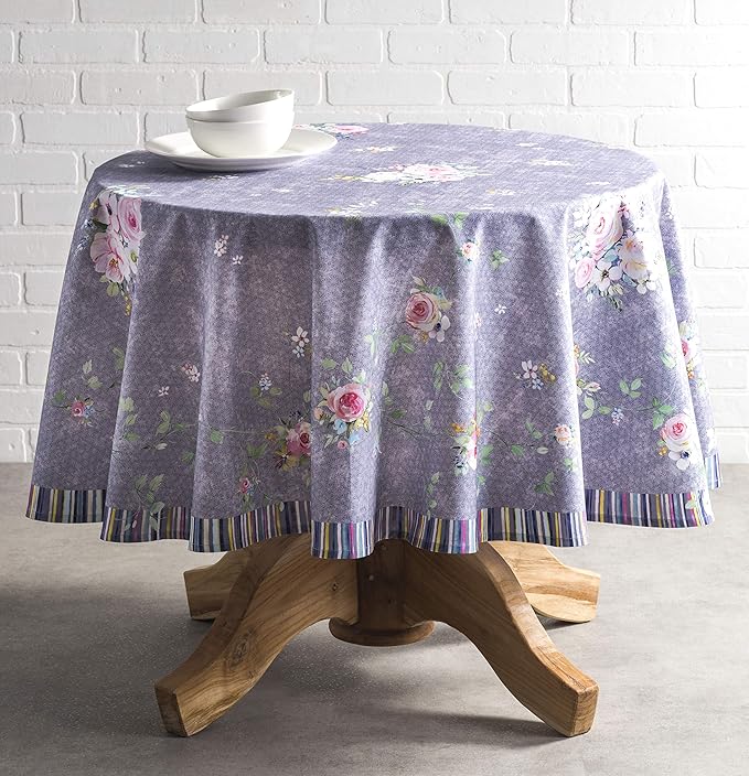 Maison d' Hermine Table Cloth Round Table 100% Cotton 69 Round Inches Tablecloth Reusable Decorative for Dining Room Home Valentines Day Decorations Spring Summer- Sweet Rose Lavender - Country Garden