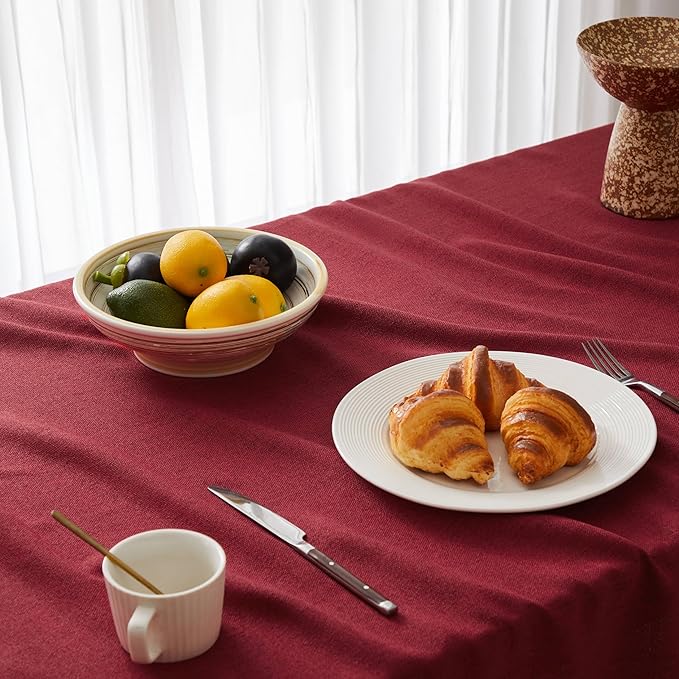 Linen Tablecloth for Rectangle Table, 60x120 Inch Burgundy, Farmhouse Style Red Tablecloth, Water Resistant Burlap Tablecloths for Dining Table Farmhouse Kitchen