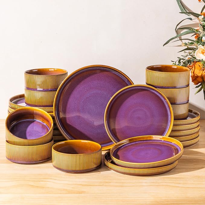 Ceramic Dinnerware Set for 8, 24-Piece Plates and Bowls Set | Lightweight by TheTerra
