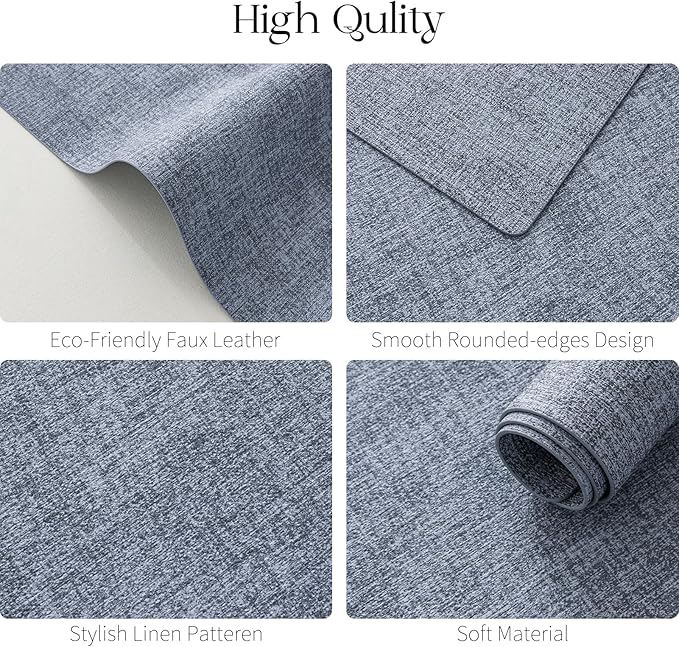 MOSAYT Faux Leather Placemats Set of 6, Heat Resistant Wipeable Washable Vinyl Place Mats with Coasters, Waterproof Oil Proof Table Mats for Kitchen Dining Party Indoor Outdoor, 12" x 17", Sky Blue