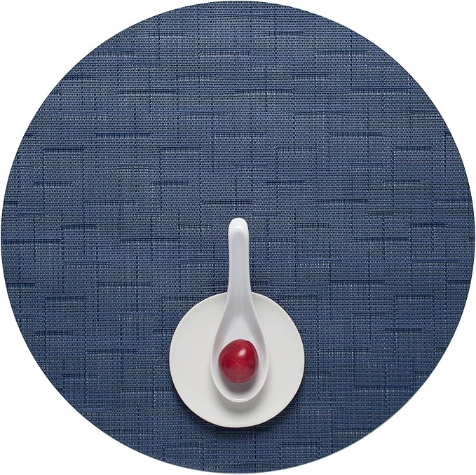 Chilewich Bamboo Placemats Set of 4 - Round Woven Placemats - Reusable, Stain-Resistant, Indoor/Outdoor Tabletop Protection - 15" - Lapis