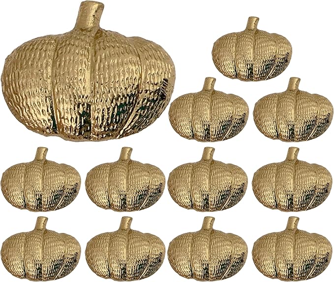 CLEENTABLE Napkin Rings Set of 12, Metal Napkin Holder Cuffs for Dinner Table Décor, Thanksgiving Pumpkin Farmhouse Modern Serviette Rings for Christmas, Weddings, Receptions, (Antique Gold)