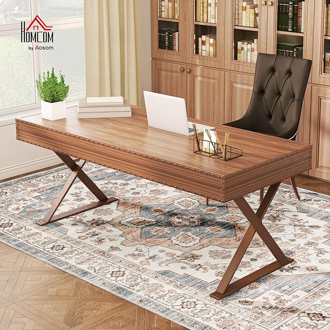 HOMCOM Washable Area Rug, 5'x7' Vintage Indoor Distressed Carpet, Retro Floor Cover Foldable, Floral Print Mat for Living Room, Bedroom, Dining Room, Brown and Light Blue
