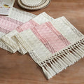 Macrame Style Bicolor Stitching Table Runner 14x108in Light Pink | Woven Boho by ZEEMARTONLINE