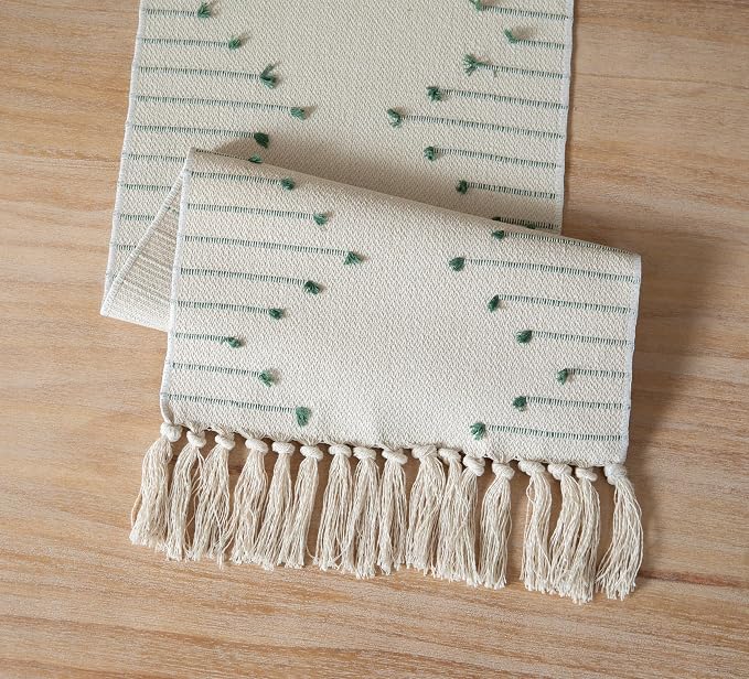 Boho Table Runner 13 x 60 Inch Long Natural Cotton Woven Runner - Image 5