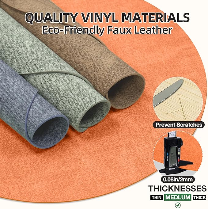 15 inch Faux Leather Round Placemats Set of 4 Non-Slip Washable Wipeable Table Mats, Heat Resistant Waterproof Oilproof Orange Place Mats for Kitchen, Dining, Party, Indoor, Outdoor