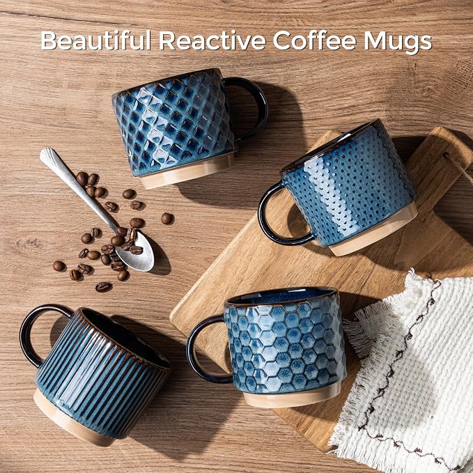 GBhome 6 OZ Stackable Coffee Mugs Set of 4, Ceramic Coffee Cups Set | 4 - Image 3