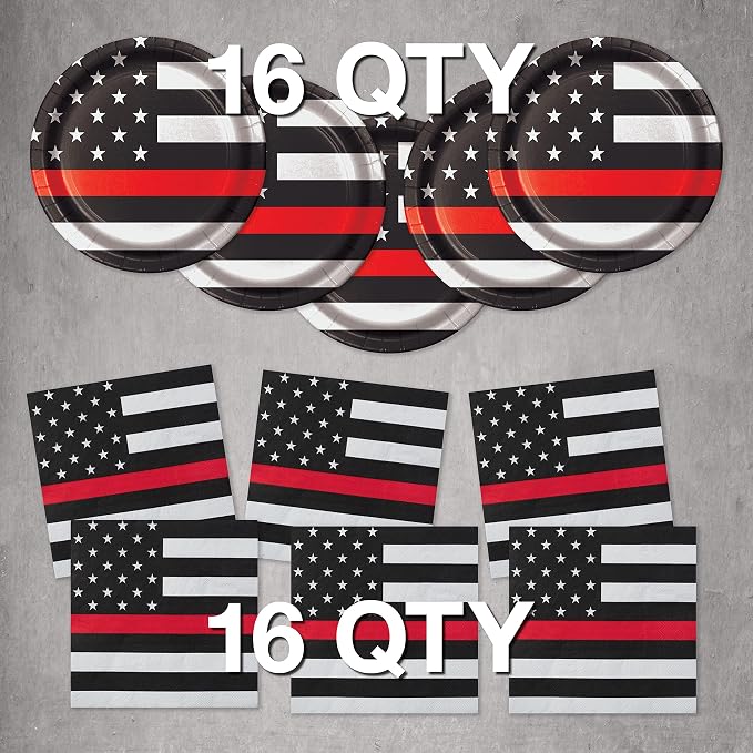 Firefighter EMT Party Set-16 Plates & Napkins-Thin Red Line-Havercamp | - Image 2