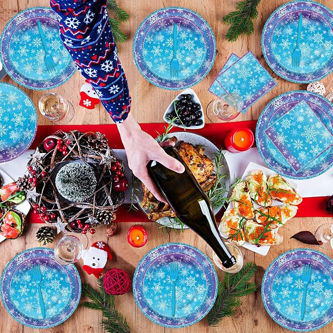 100 Pcs Snowflake Winterland Tableware Party Supplies Set, Serves 25 – - Image 7