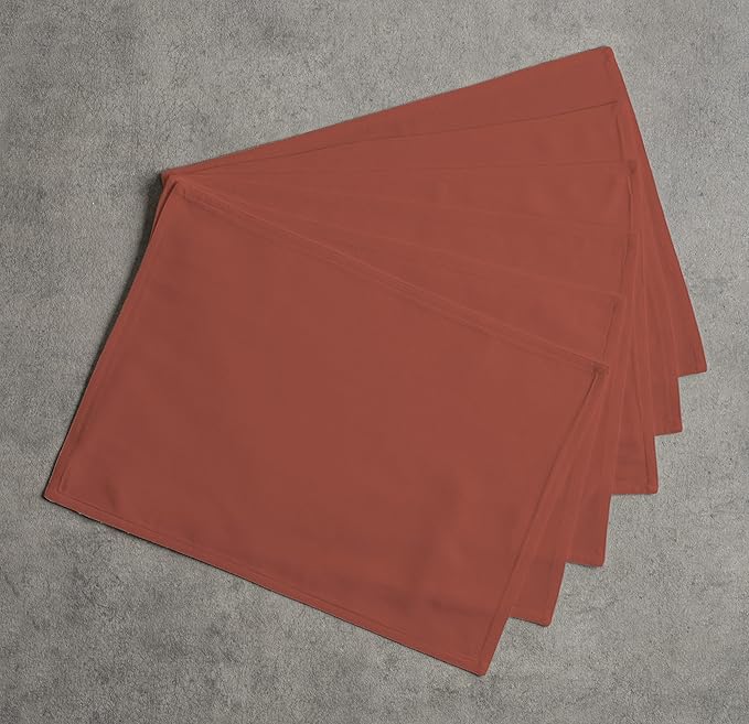 Calicot Placemats Set of 6 100% Cotton Washable Cloth Place Mats, Reusable Table Mats for Spring/Summer & Christmas Decorations Kitchen Dining Party Wedding (Burnt Sienna Brown, 13" x 19")