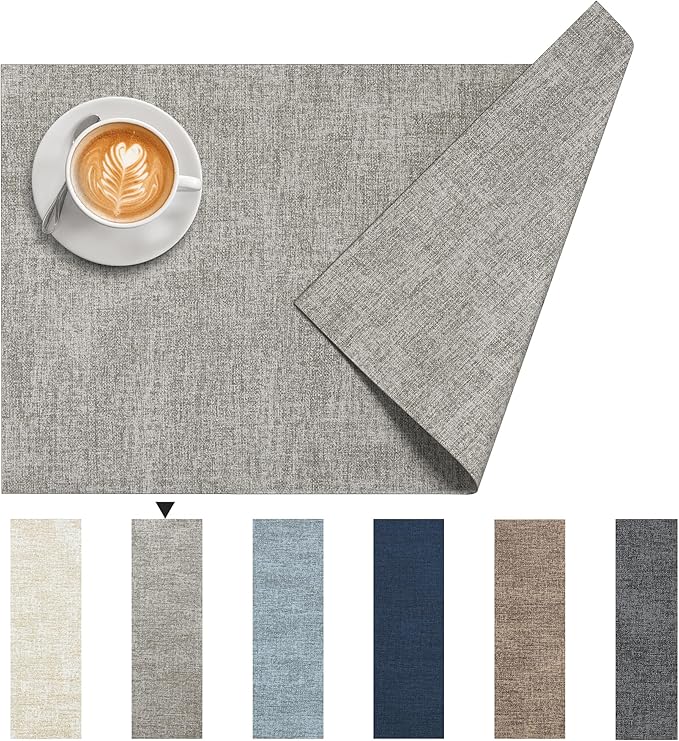 DOLOPL Placemats Set of 8, Reversible Wipeable & Heat Resistant Place Mats, Modern Faux Leather Table Mats for Kitchen, Neutral Waterproof Tablemats for Dining Table Decor, Wedding, Party(Grey)