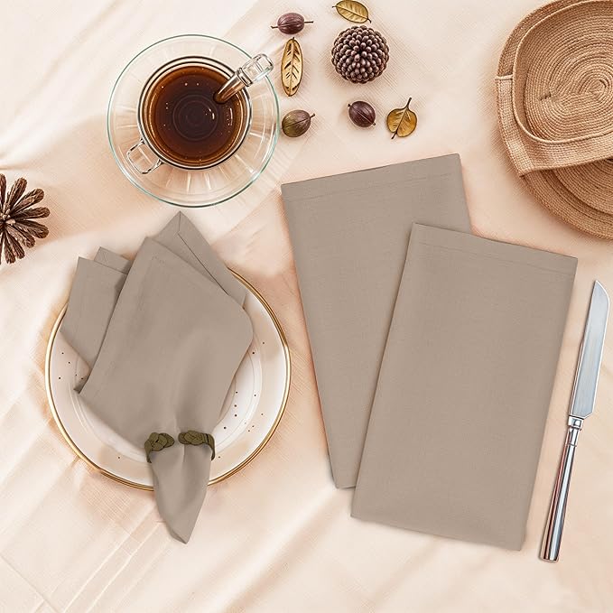 Ruvanti Cloth Napkins Set of 12, 18x18 Inches, 100% Cotton, Washable, Soft & Absorbent, Perfect for Wedding, Christmas, ‎Thanksgiving Dinners - Light Taupe