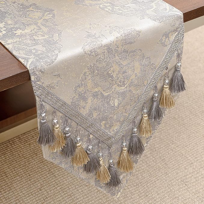 Loom and Mill Luxury Elegant Damask Table Runner 120 inches Long, 13x120 inch by LoomandMill
