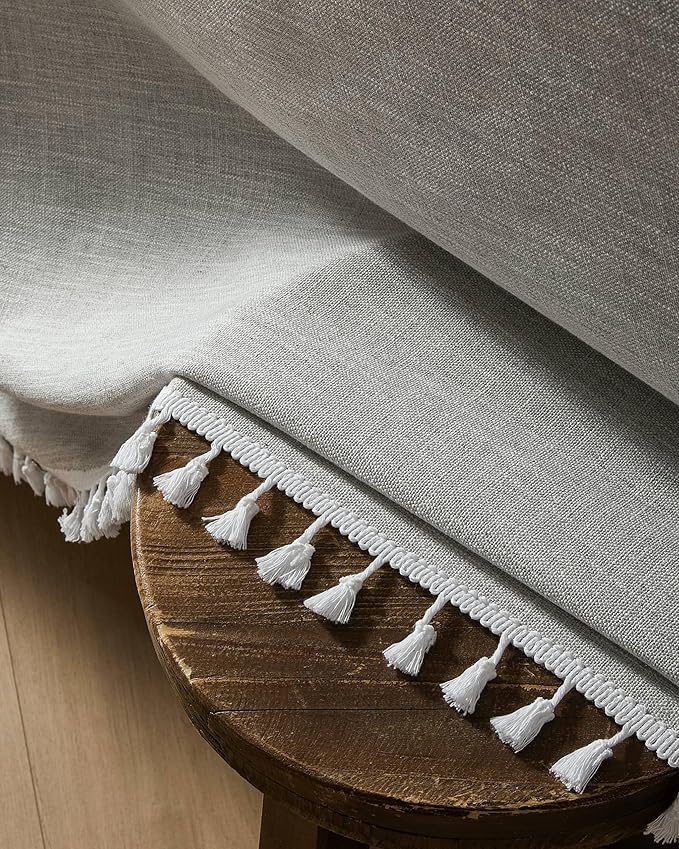 ZeeMart Contrast Linen Table Cloth Rectangle Table Cloths 52x70 Inch Grey, Farmhouse Style Heavy Weight Grey Tablecloth, Water Resistant Burlap Tablecloths