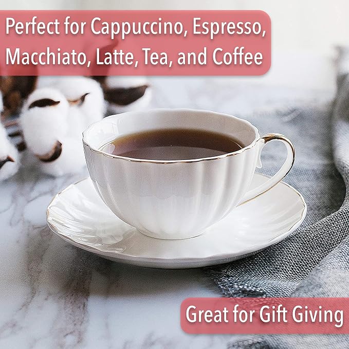 BTaT- Cappuccino Cups with Saucers 7 oz, Dishwasher Safe - Image 6