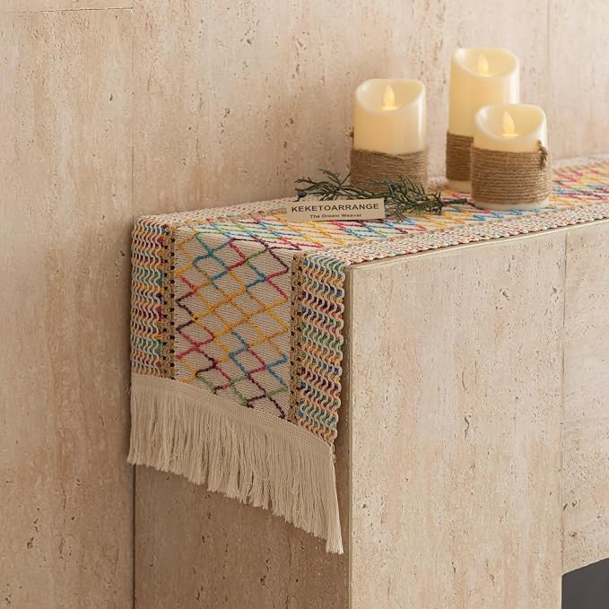 Keketoarrange Boho Macrame Table Runner 12x72 Inch | Woven Burlap Rustic Runner - Image 8