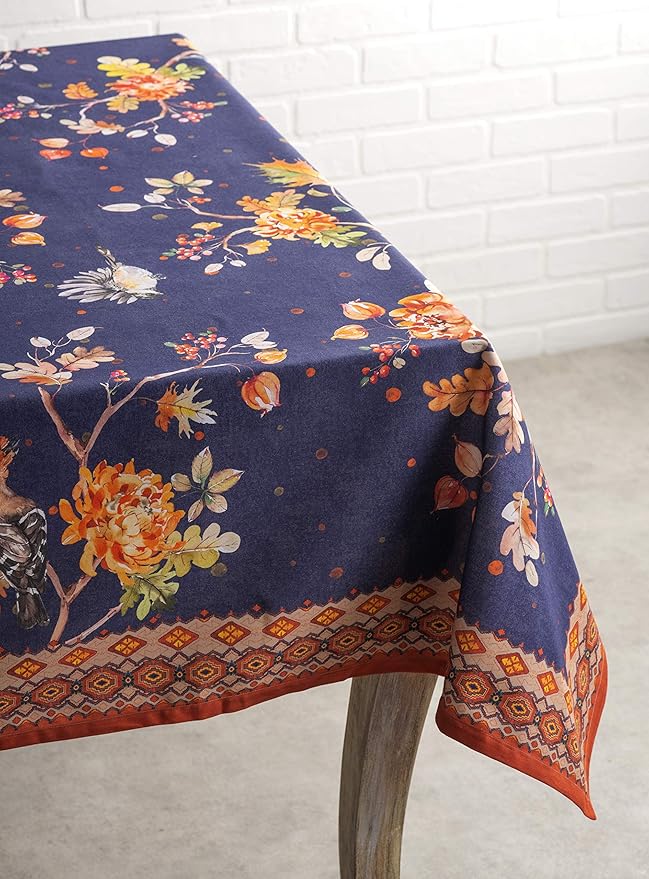 Maison d' Hermine Table Cloth Rectangle Table 100% Cotton 60 x 90 Inches Fall Tablecloth Reusable Everyday Use for Thanksgiving Christmas Decorations Dining Farmhouse Party (Kelim - Infinity)