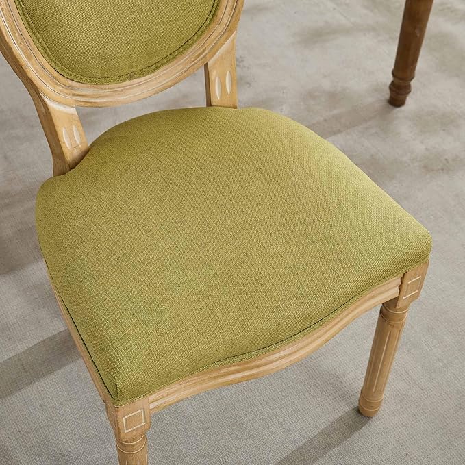 SoarFlash French Dining Chairs Set of 4, Vantage Dining Chair with Round Back, Wood Leg Farmhouse Country Rattan Dining Chair for Kitchen,Bedroom,Olive Green