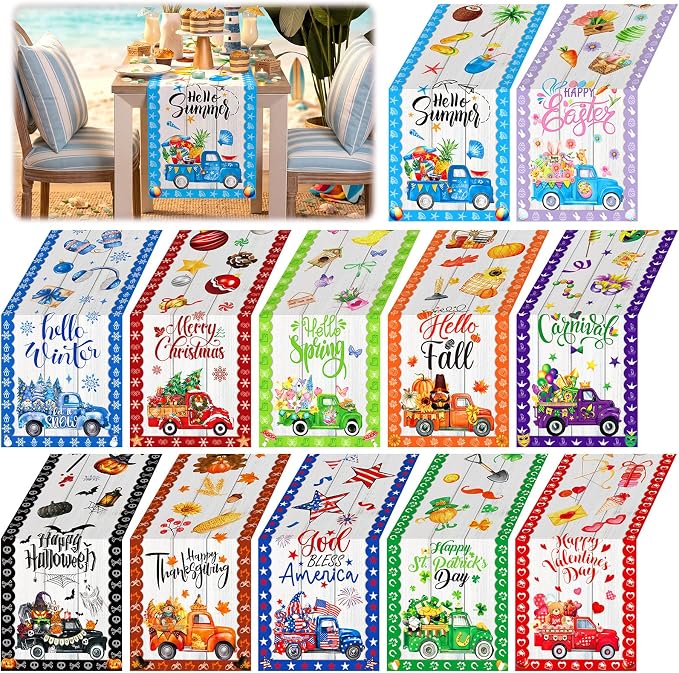 LemonRoad 12 Pcs Holiday Table Runner 72 Inches Seasonal Truck Table Decor by Unknown