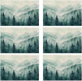 Placemats, Watercolor Forest Landscape Placemats 12x18 Inch Waterproof Non-Slip Washable Table Mats for Kitchen Dining Party Table Decor,Set of 6