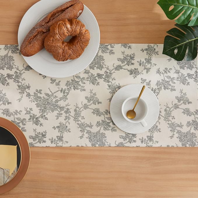 French Pastoral Farmhouse Table Runners, 13x48 Inch Black | 100% Organic Cotton - Image 4
