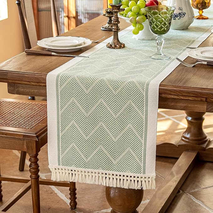 14x72 Geometric Table Runner Waterproof Boho Dresser Scarf Tassels | Tired of a by UWWGKK