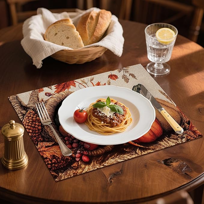 Thanksgiving Pumpkin Placemats Set of 4 Washable Table Place Mats for Dining Kitchen Party Decor