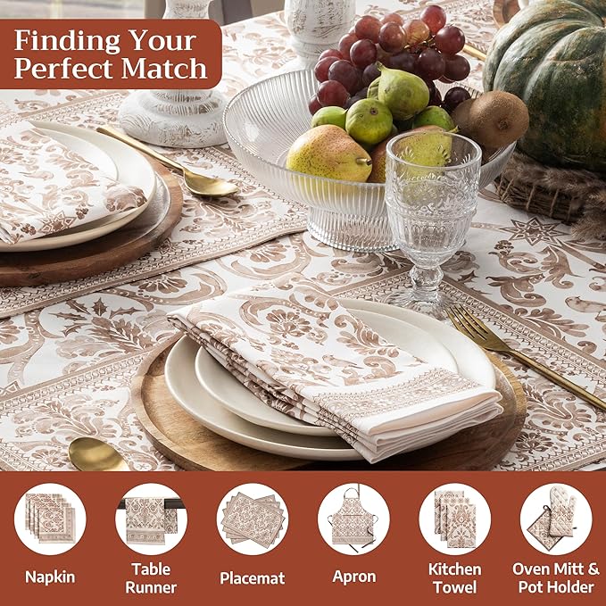 Maison d' Hermine Table Cloth Rectangle Table 100% Cotton 60 x 120 Inches Fall Tablecloth Reusable Everyday Use for Thanksgiving Christmas Decorations Dining Farmhouse Party (Allure)