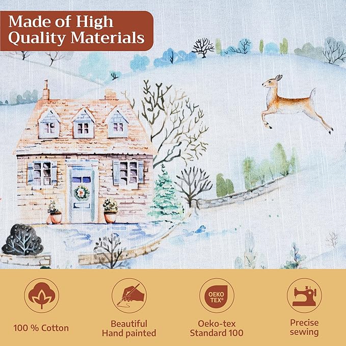 Maison d' Hermine Table Cloth Square Table 100% Cotton 54 x 54 Inches Fall Tablecloth Reusable Everyday Use for Thanksgiving Christmas Decorations Dining Farmhouse Party (Snowy World)