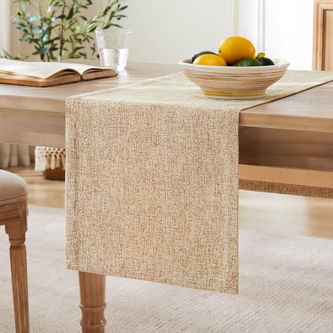 Burlap Style Farmhouse Table Runner, 14x60 Inches Oatmeal Beige | Thick Durable by ZEEMARTONLINE