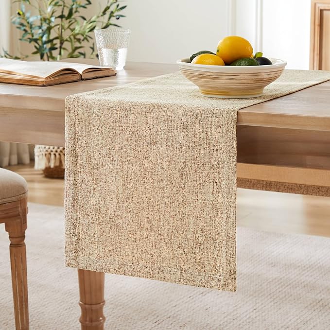 Burlap Style Farmhouse Table Runner, 14x72 Inches Oatmeal Beige | Thick Durable by ZEEMARTONLINE