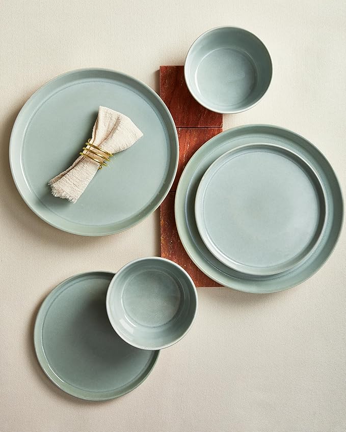 Dinnerware Sets for 8, Ceramic Plates and Bowls Set, Modern Artisan Dish Set, Microwave & Dishwasher Safe Dishware Set, Chip & Scratch Resistant Dinner Sets, Gradient Green