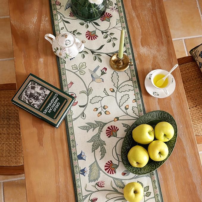 bilin gaier Designer French Linen Extra Long Table Runner, Floral Pattern - Image 7