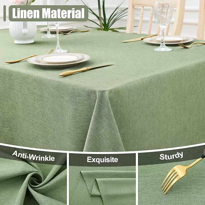 Smiry Rectangle Table Cloth Linen Textured, Waterproof Spillproof Anti-Wrinkle Burlap Tablecloth, Washable Decorative Fabric Table Cover for Dining, Party, Banquet, 60 x 84 Inch, Sage Green