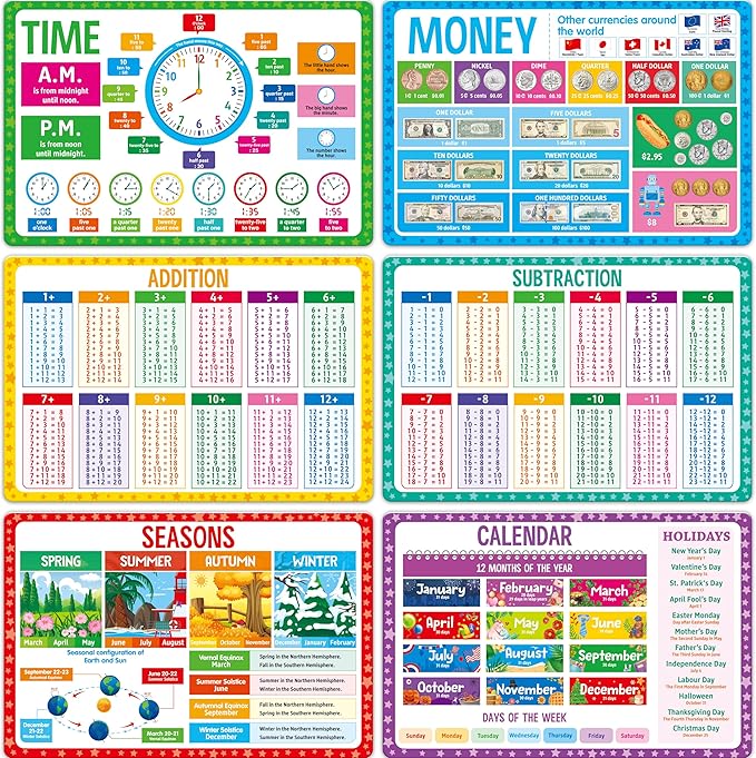 6 Pack Placemats for Kids, Non-Slip Washable Table Mat, Reusable Addition by SpriteGru