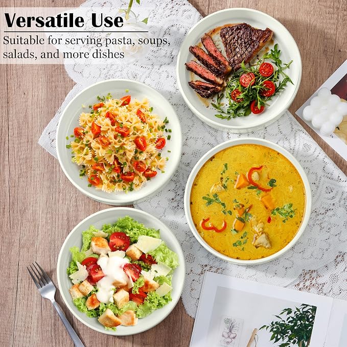 E-far Pasta Bowls Set of 4, 35oz Ceramic Large Salad Bowl Plates - Image 4